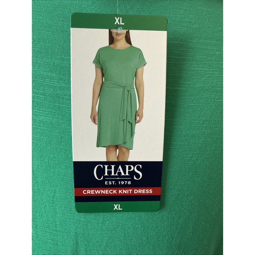 Chaps NWT Green Crewneck Knit Faux Wrap Dress XL Stretch Quiet Luxury Resortwear